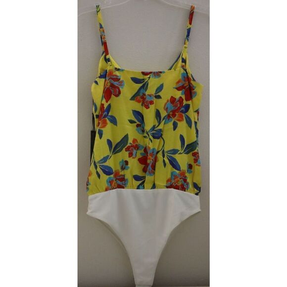 Adelyn Rae Women's Sz XS Yellow Floral Spaghetti Strap Bodysuit - Picture 2 of 8